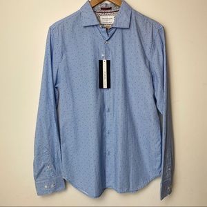 Denim & flower men’s button down shirt